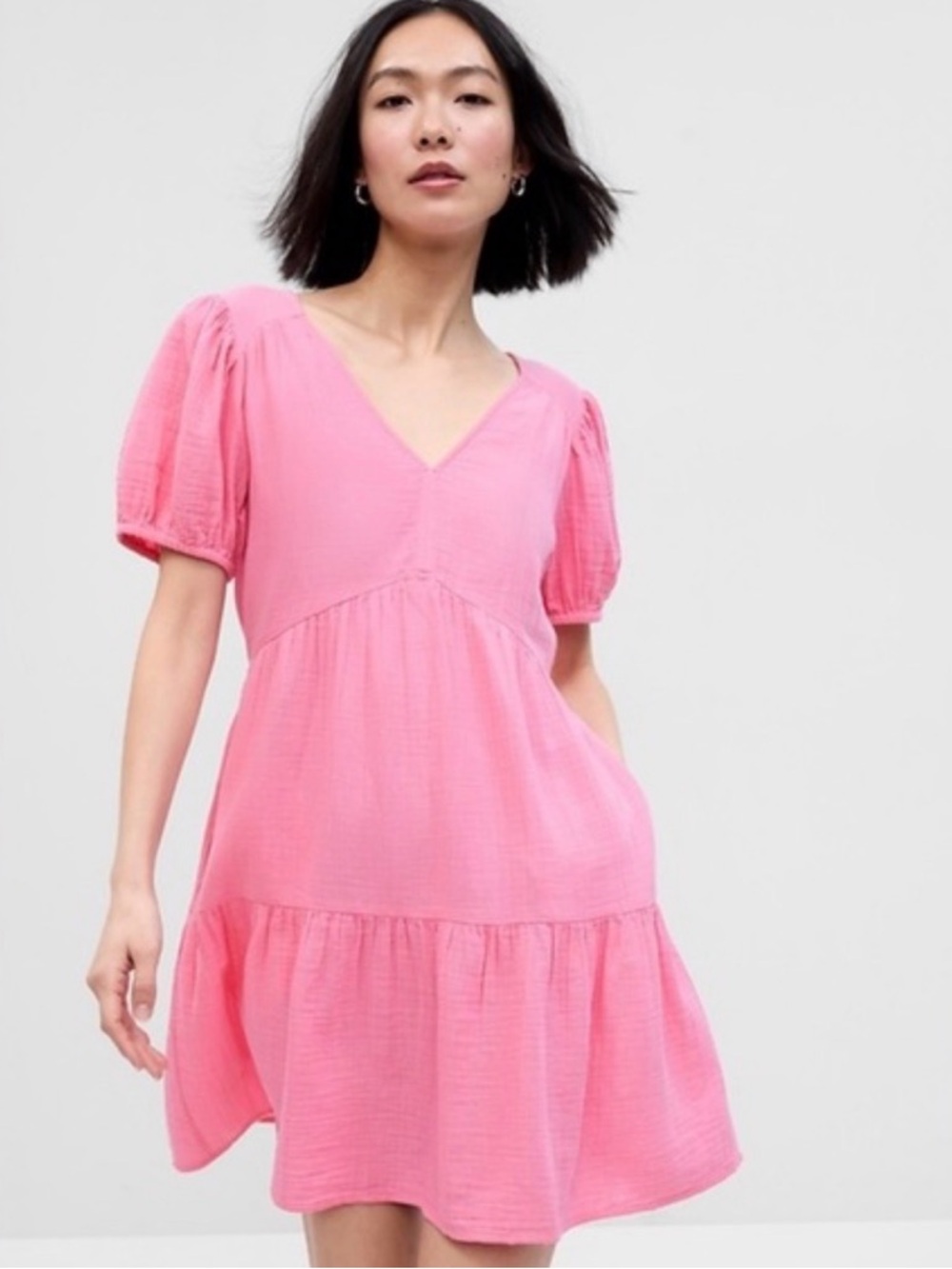 Gap Cotton Gauze Pink Tiered Mini Dress